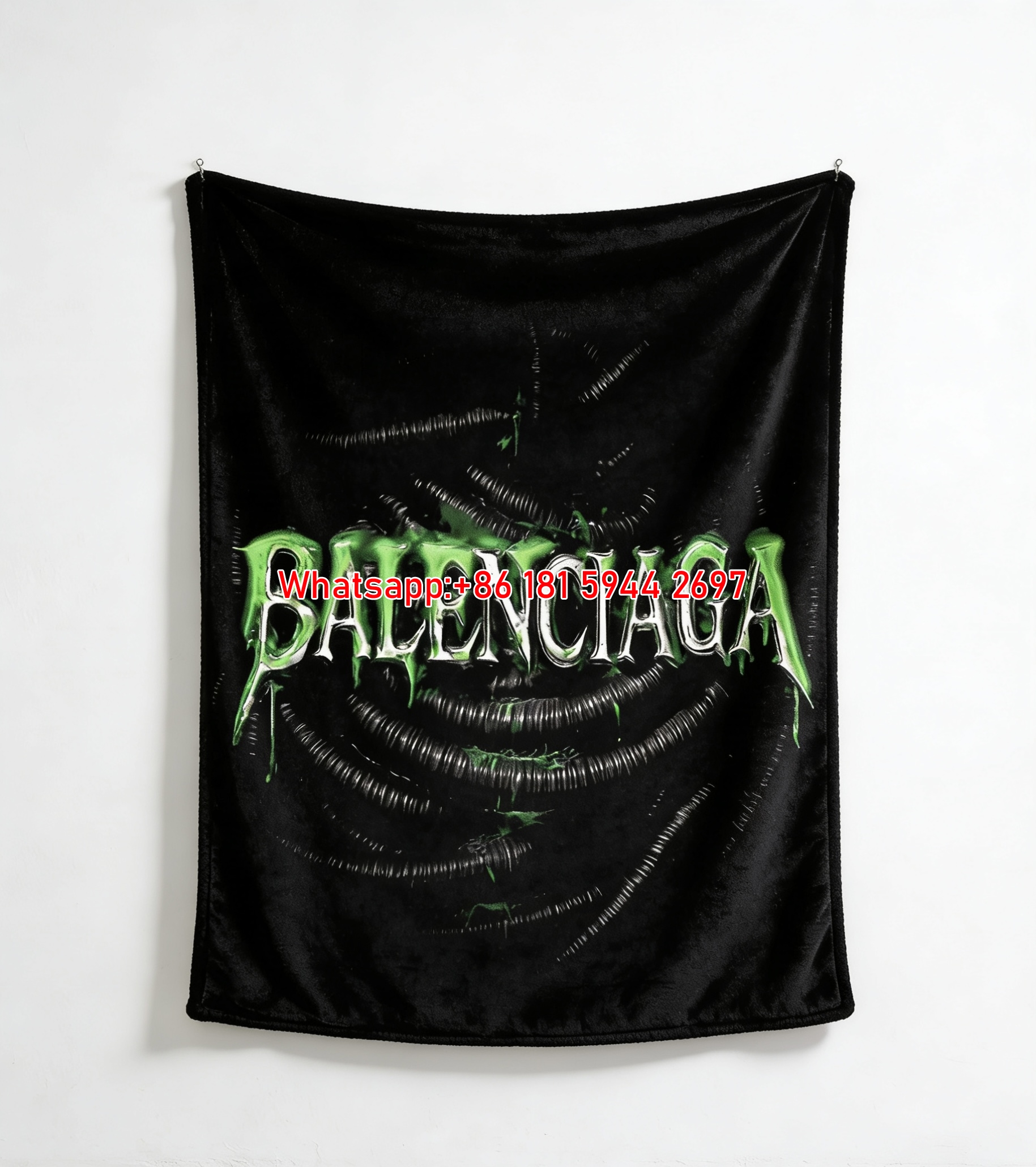 Balenciaga Green Dripping Metal Logo Coiled Wires Flannel Sofa Throw Blanket BA240
